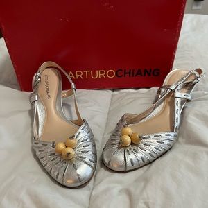 Silver slingbacks - tumbled leather
